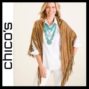NWT Chico’s Faux Suede Fringe Wrap